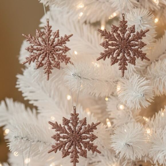 Pink Glitter Snowflake Ornaments 12 (6.5 in) Hanging Decor Pink Christmas - Picture 4 of 6